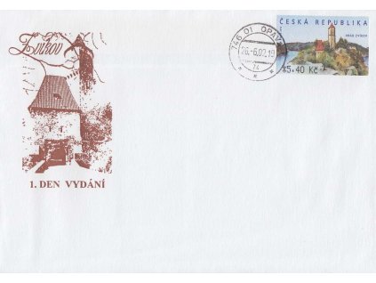 2002, FDC Zvíkov, razítko Opava 26.6., automatová známka, nevydaná