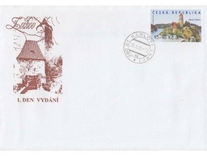 2002, FDC Zvíkov, razítko Karlovy Vary 26.6., automatová známka, nevydaná