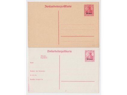 Belgie, Etappengebiet West, 1916/1918, 2 kusy Zivilarbeiterpostkarten,