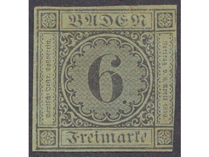 Baden, 1851, 6 Kr číslice, MiNr.3, (*) bez lepu