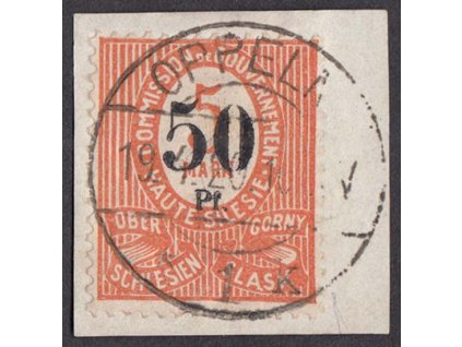 Oberschlesien, 1920, 50Pf/5M číslice, výstřižek, MiNr.12
