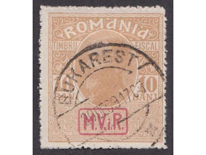 Rumunsko, 1918, 10 B s přetiskem M.V.i.R, MiNr.7y, razítkované