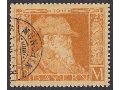 Bayern, 1911, 10 M Luitpold, typ II., MiNr.90II, razítkované