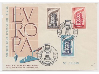 1956, obálka FDC 555-57 Europa, neprošlé, vykrojený okraj - viz. foto