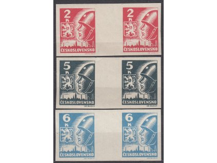1945, 2,5 a 6K Košické, 2známková vodorovná meziarší, 6k světlá, Nr.354-6Mv, **
