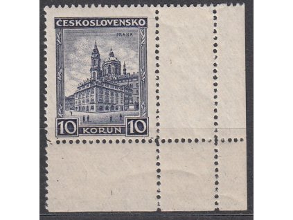 1929, 10K Praha, rohový kus s dvojitou perforací, Nr.257, * po nálepce