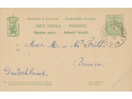 1888, dopisnice 5C MiNr.P52, DR Luxembourg, dvojitá