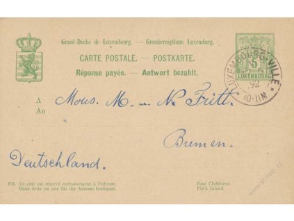 1888, dopisnice 5C MiNr.P52, DR Luxembourg, dvojitá