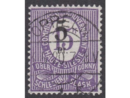 Oberschlesien, 1920, 5Pf/15Pf fialová, Fehleudruck, MiNr.10F, razítkované