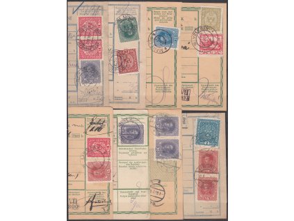 8 ks ústřižků průvodek, rak. a čs. zn. použité po 28.10.1918, hezká sestava