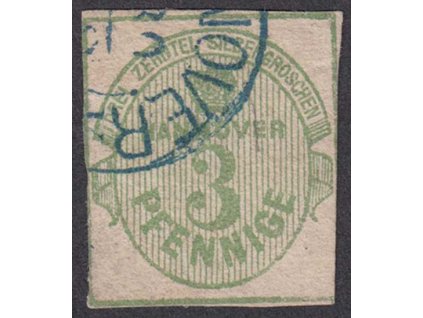 Hannover, 1863, 3 Pf zelená, MiNr.20, razítkované, mírné stopy stáří
