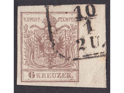1850, 6 Kr Znak, krajový kus (8mm), MiNr.4, razítkované