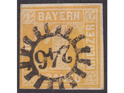 Bayern, 1862, 1 Kr žlutá, razítko 246 !, MiNr.8, razítkované