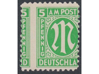 Americká a Britská zóna, 1945, 5 Pf zelená, posun, MiNr.3, **