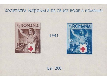 1941, aršík Červený kříž, MiNr.Bl.16, (*) , drobné faldy