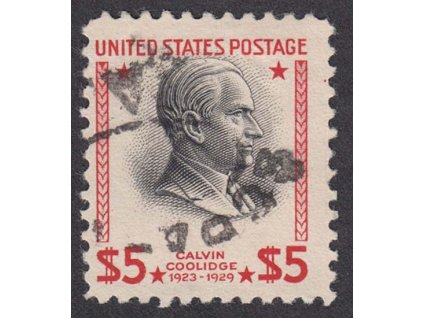 USA, 1938, 5 Dolarů Coolidge, MiNr.441A, razítkované, dv růžek