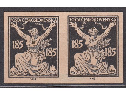 185h černá, 2páska nezoubkovaných  ZT na nahnědlém papíru, Nr.160, bez lepu
