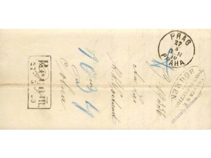 1890, Prag + Direction + Rekomando, skládaný dopis