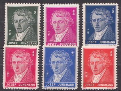 Rijáček, nepřijatý návrh na čs. zn. Jungmann, 6 kusů, každý jiný, **