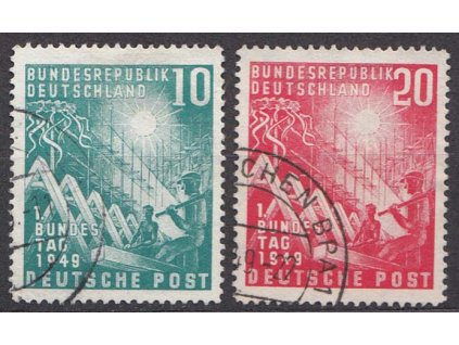 1949, 10-20 Pf série Richtfest, MiNr.111-12, razítkované