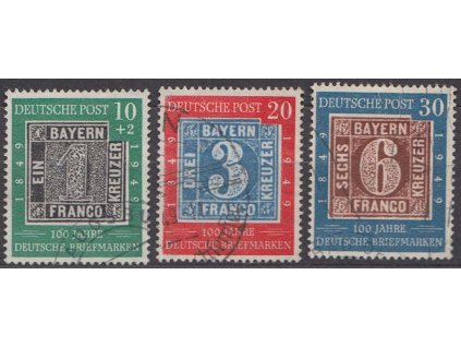 1949, 10-30 Pf série 100. let známky, MiNr.113-15, razítkované