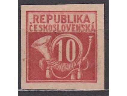 Návrh na čs. kolek 10h v červené barvě na šedém papíru bez lepu, cca 1920