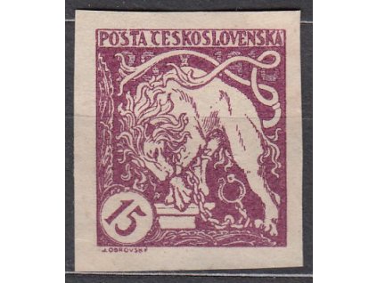 15h purpurová, nezoubkovaný ZT na známkovém papíru bez lepu, Nr.27, dv na rubu