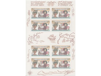 1992, 22 Kčs aršík Kolumbus, VV - nedotisk vlny, Nr.A3006, **