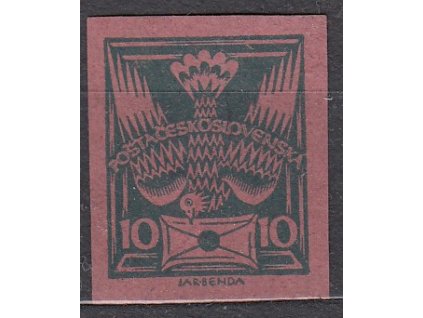 10h zelená, nezoubk. ZT na růžovém papíru bez lepu, Nr.145