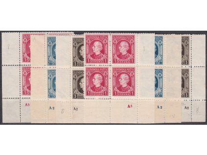 1940, 1-3Ks Hlinka, série s průsvitkou, roh. 4bloky s DČ, různé průsvitky, Nr.30-2Y, **