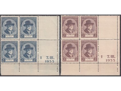 1935, 2-3Kč TGM, pravé dolní roh. 6bloky s DČ 1 7.III.1935, Nr.287-8, **, 2kč lehký vlom