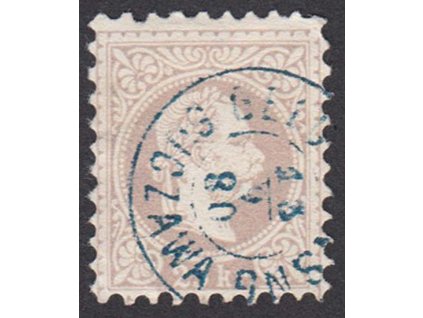 1867, 25 Kr Franc Josef, jemný tisk, MiNr.40II, modré razítko, ohnutý růžek - viz. foto