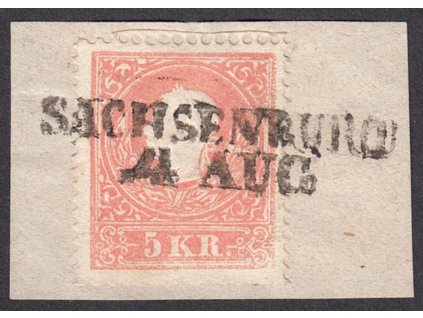 1858, 5 Kr Franc Josef, razítko Sachsenpuro, MiNr.13II, výstřižek