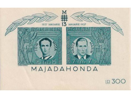 1941, aršík Marin a Mojta, MiNr.Bl.15, ** , lehký fald v dolní části aršíku