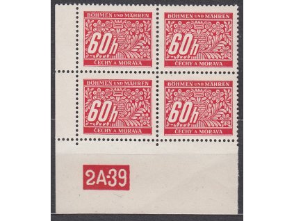60h červená, levý roh. 4blok s DČ 2A-39, varianta X, Nr.DL7, **