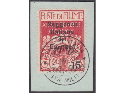 1920, Carnaro, 15C/10 C Znak s přetiskem, MiNr.5, razítko Fiume D´Italia