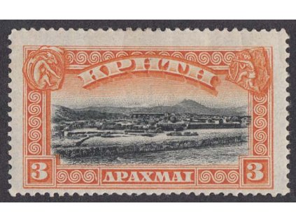 Kréta, 1905, 3 Dr Ruiny, MiNr.26, těžší * , fald v růžku