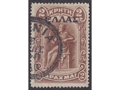 Kréta, 1909, 2 Dr Minos s přetiskem, MiNr.52, razítkované