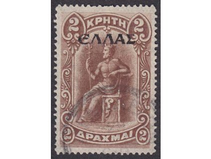 Kréta, 1909, 2 Dr Minos s přetiskem, MiNr.52, razítko