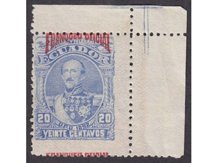 Ecuador, 1892, 20 C služební, MiNr.5, * po nálepce, posun a obtisk