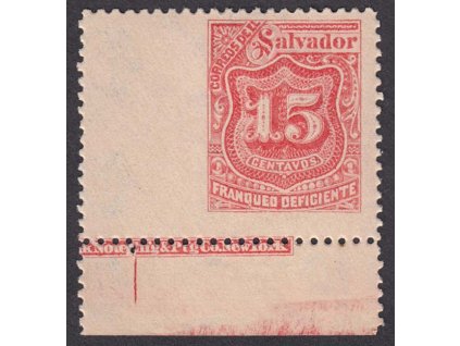 Salvádor, 1896, 15 C doplatní, MiNr.14Y, * po nálepce, chybějící perforace