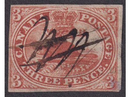 Kanada, 1851, 3 P Bobr, MiNr.2, znehodnoceno škrtem