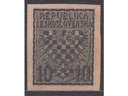 Návrh na čs. kolek 10h v černé barvě na nahnědlém papíru bez lepu, cca 1920, lehce zašlé na rubu