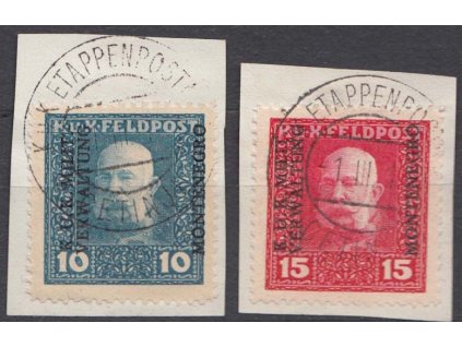 Montenegro, 1917, 10-15 H Franc Josef, výstřižky, MiNr.1-2