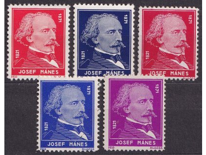 Rijáček, nepřijatý návrh na čs. zn. Mánes, 5 kusů, **