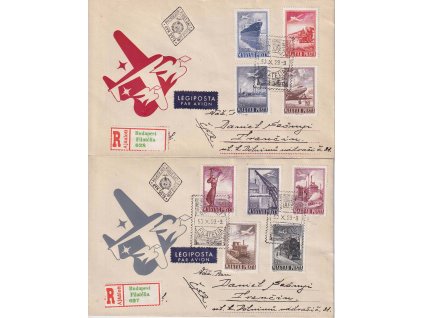 1950, DR Budapest, R-letecká FDC zaslaná do ČSR, stopy pošt. provozu