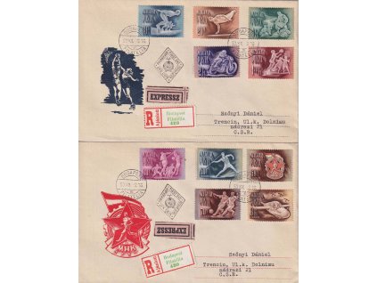 1950, DR Budapest, R-Ex FDC zaslaná do ČSR, stopy pošt. provozu