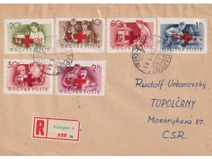 1957, DR Budapest, R-dopis zaslaný do ČSR, stopy pošt. provozu