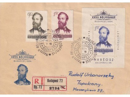 1954, DR Budapest, R-dopis zaslaný do ČSR, stopy pošt. provozu