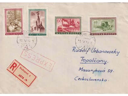 1955, DR Budapest, R-Ex dopis zaslaný do ČSR, stopy pošt. provozu
